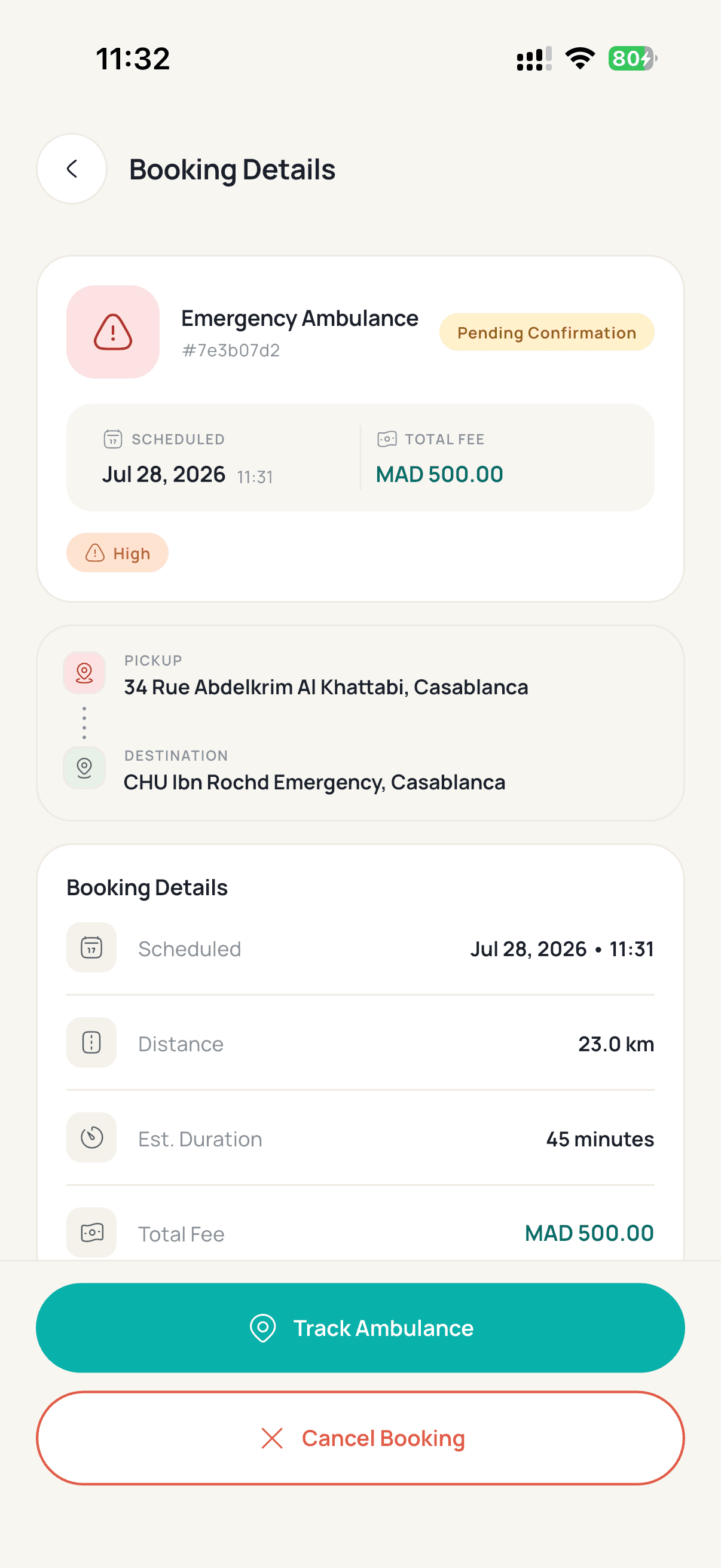 Ambulance dispatch in the Sanpha app