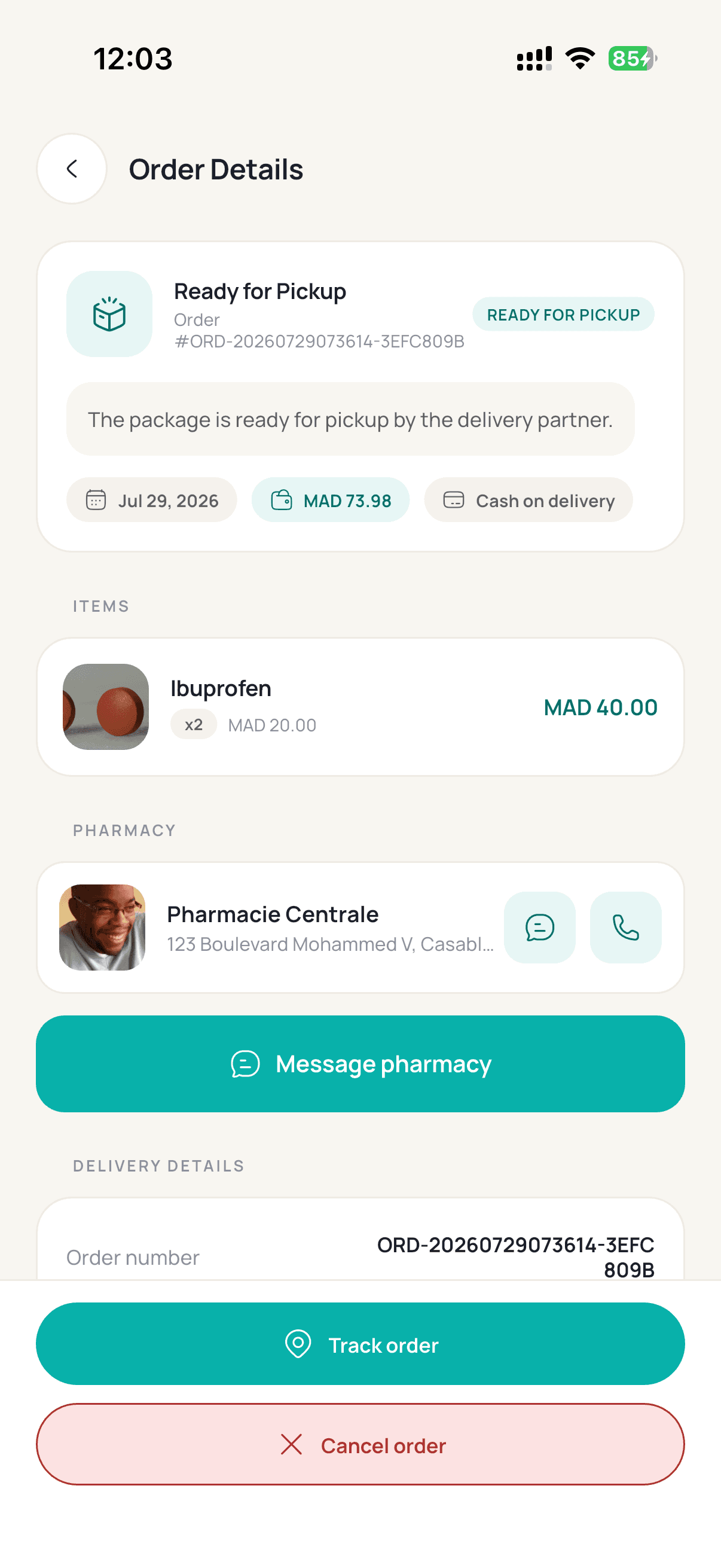 Order tracking in the Sanpha app