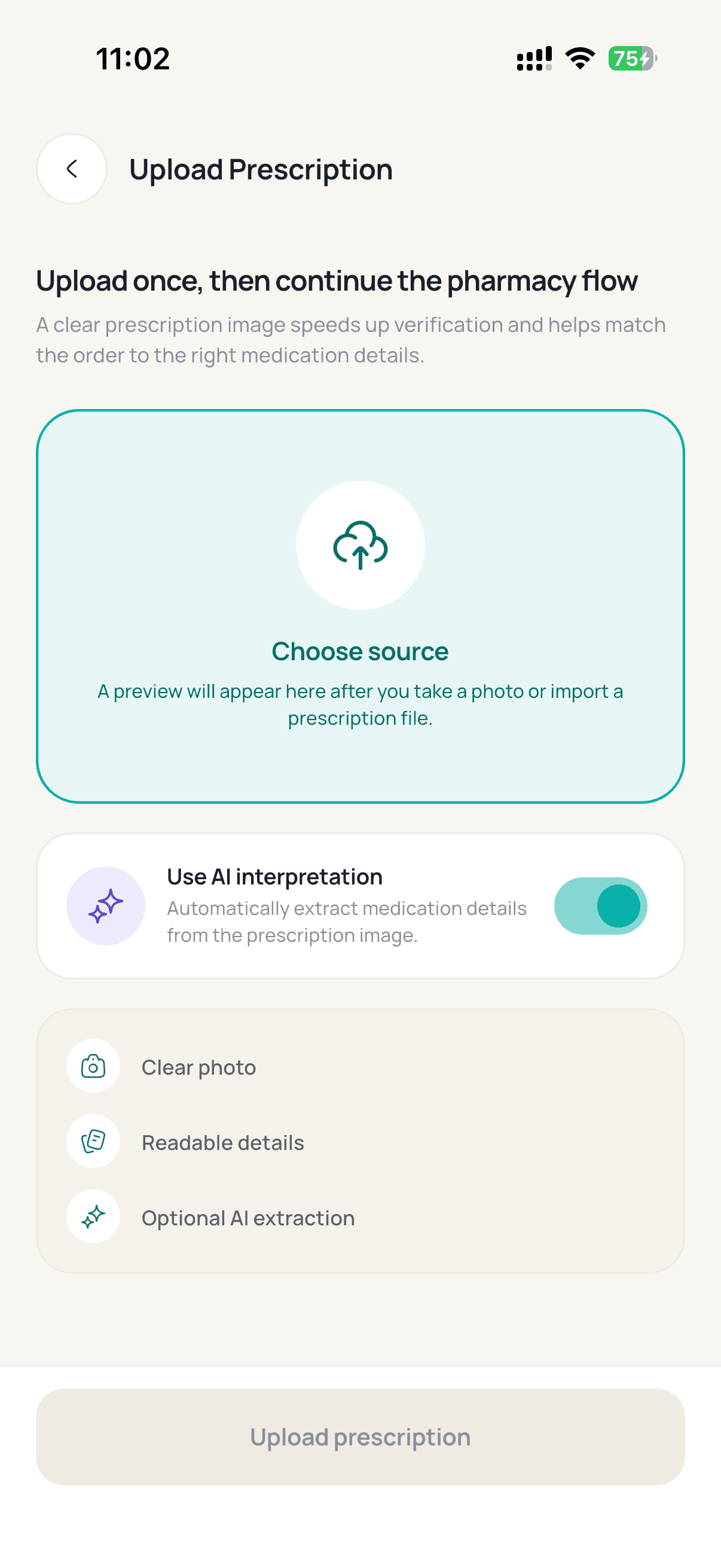 Uploading a prescription in the Sanpha app